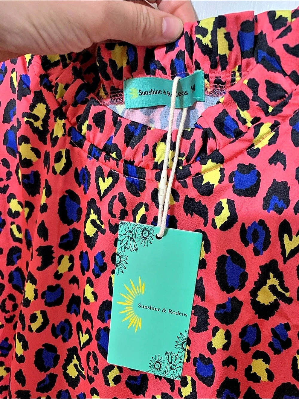 NWT Sunshine & Rodeos Colorful Leopard Print Ruffle Blouse - Picture 4 of 4